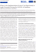 Cover page: Where is the implementation science? An opportunity to apply principles during the COVID19 pandemic