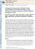 Cover page: The diagnosis of dementia due to Alzheimer's disease: Recommendations from the National Institute on Aging‐Alzheimer's Association workgroups on diagnostic guidelines for Alzheimer's disease