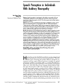 Cover page: Speech perception in individuals with auditory neuropathy