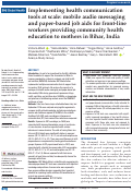 Cover page: Implementing health communication tools at scale: mobile audio messaging and paper-based job aids for front-line workers providing community health education to mothers in Bihar, India