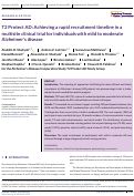 Cover page: T2 Protect AD: Achieving a rapid recruitment timeline in a multisite clinical trial for individuals with mild to moderate Alzheimer's disease