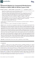Cover page: Optimized Method for Untargeted Metabolomics Analysis of MDA-MB-231 Breast Cancer Cells
