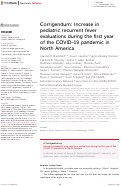 Cover page: Corrigendum: Increase in pediatric recurrent fever evaluations during the first year of the COVID-19 pandemic in North America.