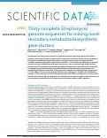 Cover page: Thirty complete Streptomyces genome sequences for mining novel secondary metabolite biosynthetic gene clusters