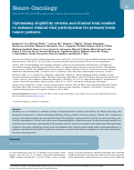 Cover page: Optimizing eligibility criteria and clinical trial conduct to enhance clinical trial participation for primary brain tumor patients.