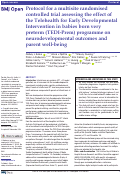 Cover page: Protocol for a multisite randomised controlled trial assessing the effect of the Telehealth for Early Developmental Intervention in babies born very preterm (TEDI-Prem) programme on neurodevelopmental outcomes and parent well-being.