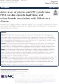 Cover page: Association of plasma and CSF cytochrome P450, soluble epoxide hydrolase, and ethanolamide metabolism with Alzheimer’s disease