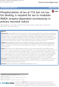 Cover page: Phosphorylation of tau at Y18, but not tau-fyn binding, is required for tau to modulate NMDA receptor-dependent excitotoxicity in primary neuronal culture