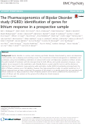 Cover page: The Pharmacogenomics of Bipolar Disorder study (PGBD): identification of genes for lithium response in a prospective sample