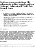 Cover page: Rapid response research to inform HIV policy decision-making: lessons learned from California's Collaborative HIV/AIDS Policy Research Centers