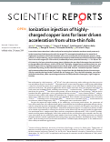 Cover page: Ionization injection of highly-charged copper ions for laser driven acceleration from ultra-thin foils