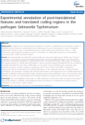 Cover page: Experimental annotation of post-translational features and translated coding regions in the pathogen Salmonella Typhimurium