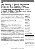 Cover page: Viral Detection by Reverse Transcriptase Polymerase Chain Reaction in Upper Respiratory Tract and Metagenomic RNA Sequencing in Lower Respiratory Tract in Critically Ill Children With Suspected Lower Respiratory Tract Infection.