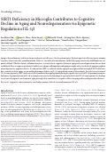 Cover page: SIRT1 Deficiency in Microglia Contributes to Cognitive Decline in Aging and Neurodegeneration via Epigenetic Regulation of IL-1β