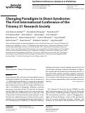 Cover page: Changing Paradigms in Down Syndrome: The First International Conference of the Trisomy 21 Research Society.