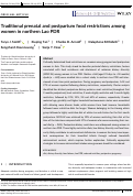 Cover page: Traditional prenatal and postpartum food restrictions among women in northern Lao PDR