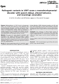 Cover page: Pathogenic variants in USP7 cause a neurodevelopmental disorder with speech delays, altered behavior, and neurologic anomalies