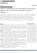 Cover page: Plasma metabolites with mechanistic and clinical links to the neurovascular disease cavernous angioma