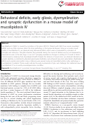 Cover page: Behavioral deficits, early gliosis, dysmyelination and synaptic dysfunction in a mouse model of mucolipidosis IV