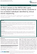 Cover page: De Novo variants in the KMT2A (MLL) gene causing atypical Wiedemann-Steiner syndrome in two unrelated individuals identified by clinical exome sequencing