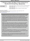 Cover page: A Machine Learning Algorithm to Predict Medical Device Recall by the Food and Drug Administration