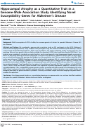 Cover page: Hippocampal Atrophy as a Quantitative Trait in a Genome-Wide Association Study Identifying Novel Susceptibility Genes for Alzheimer's Disease