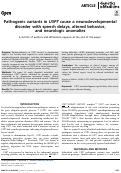 Cover page: Pathogenic variants in USP7 cause a neurodevelopmental disorder with speech delays, altered behavior, and neurologic anomalies