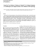 Cover page: How Do You Build a “Culture of Health”? A Critical Analysis of Challenges and Opportunities from Medical Anthropology