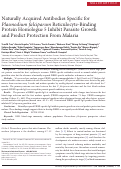 Cover page: Naturally acquired antibodies specific for Plasmodium falciparum reticulocyte-binding protein homologue 5 inhibit parasite growth and predict protection from malaria.