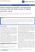 Cover page: Exome sequencing identifies nonsegregating nonsense ATM and PALB2variants in familial pancreatic cancer