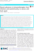 Cover page: Recent advances in immunotherapies: from infection and autoimmunity, to cancer, and back again