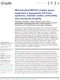 Cover page: Mitochondrial MICOS complex genes, implicated in hypoplastic left heart syndrome, maintain cardiac contractility and actomyosin integrity.