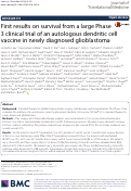 Cover page: First results on survival from a large Phase 3 clinical trial of an autologous dendritic cell vaccine in newly diagnosed glioblastoma