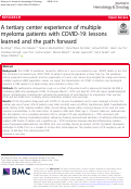 Cover page: A tertiary center experience of multiple myeloma patients with COVID-19: lessons learned and the path forward.