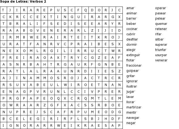 Pasatiempos para Imprimir: Sopa de Letras - Verbos 2