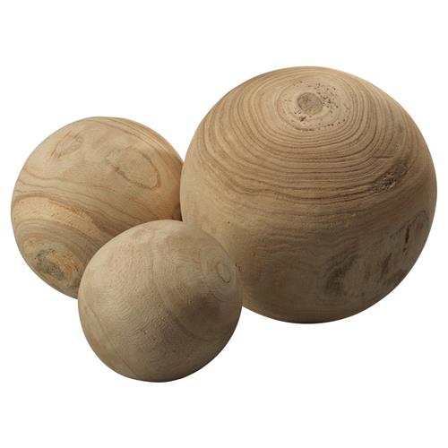 Amanda Coastal Brown Carved Wood Orb Sculpture - Set of 3 | Kathy Kuo Home