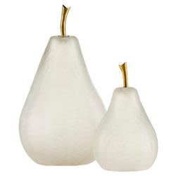 Pome Hollywood Regency White Frosted Glass Gold Accent Pear Figurine - Set of 2