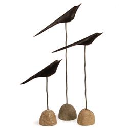 Farah Rustic Lodge Black Metal Gold Stone Flock - Set of 3