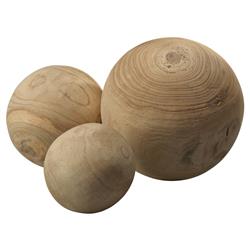 Amanda Coastal Brown Carved Wood Orb Sculpture - Set of 3