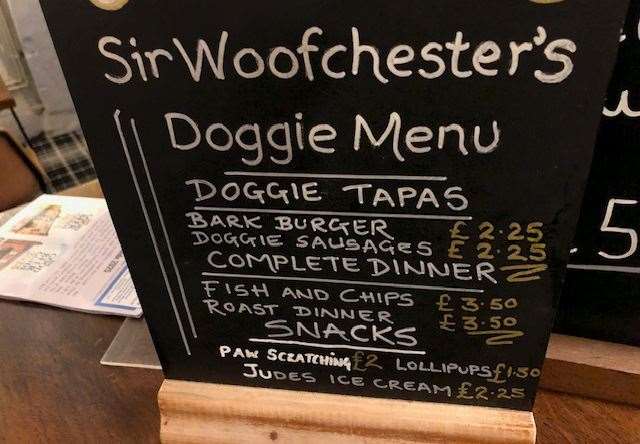 Sir Woofchester's Doggie Menu - you'd have to be barking mad not to choose the fish and chips