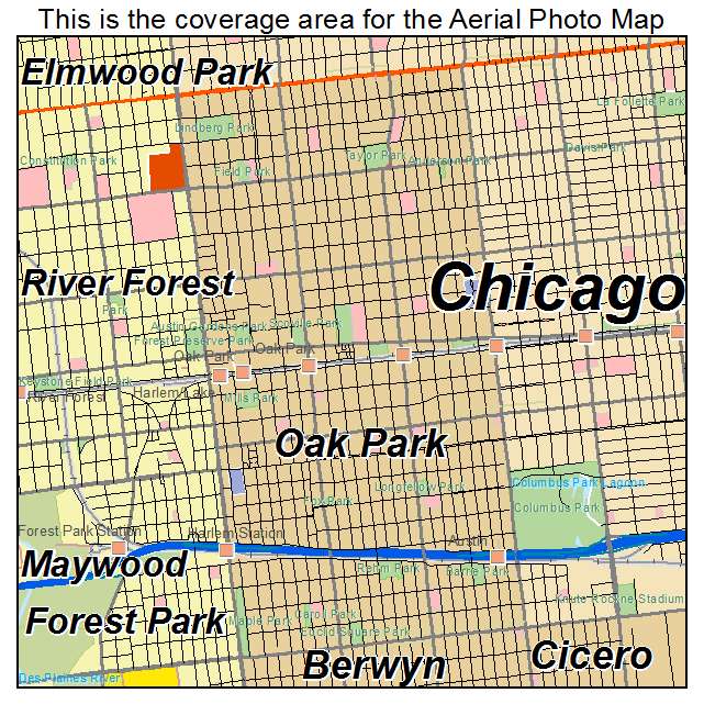 Aerial Photography Map Of Oak Park Il Illinois