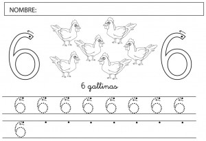 Grafomotricidad con el número 6. Manualidades a Raudales.