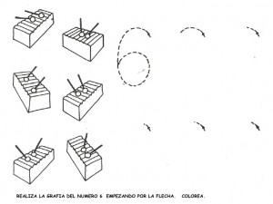 Grafomotricidad con el número 6. Manualidades a Raudales.