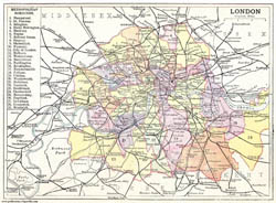 Old map of London city 1906.