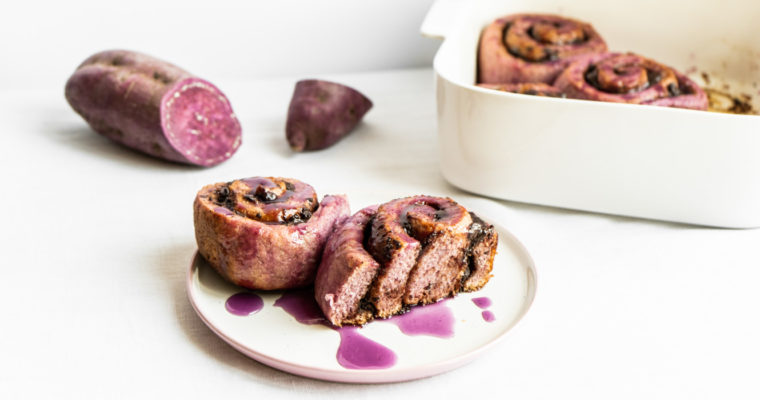 Ube (purple sweet potato) cinnamon rolls {vegan}