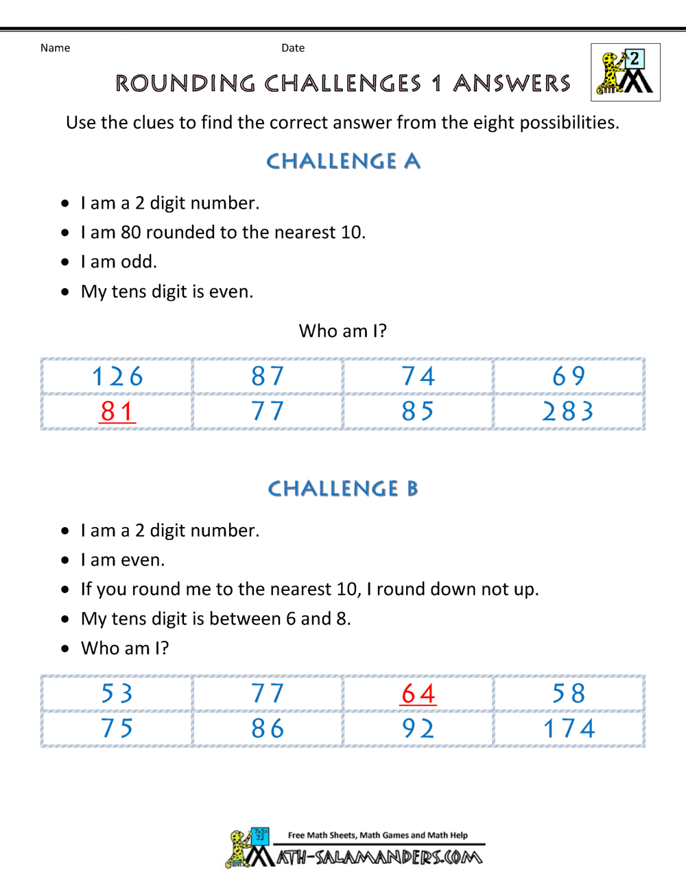 Rounding Numbers Worksheet - Rounding Challenges