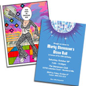 Seventis theme disco invitations and favors