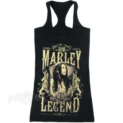 Bob Marley Legend Rebel Music Black Racer Tank Top - Women's