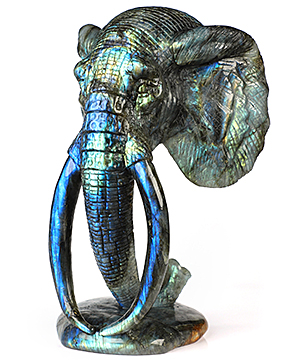 Flash! 6.3" Labradorite Hand Carved Crystal Elephant Sculpture, Crystal Healing