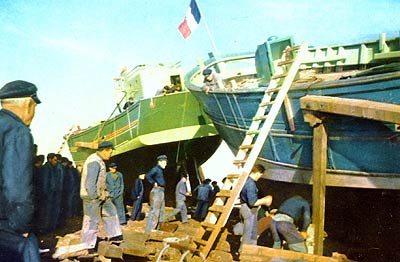 The KERLOCH and INCONNU, nearing completion at the Chantiers Peron Camaret shipyard - photo kindly provided by Philippe Moudenner